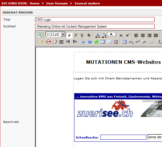 Aktivierung Online CMS-Editor